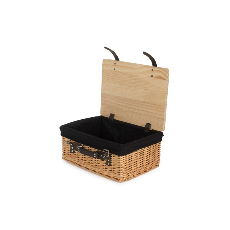 Wicker Lined Gift or Storage Hamper Basket with Lid, Buff/Red, 19cm H x 41cm W x 30cm D