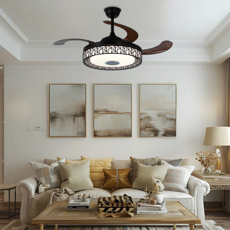 42-inch Black Bird's Nest Style Colorful Bluetooth Fan Light | Remote Control + App Intelligent Control Colorful Dimming