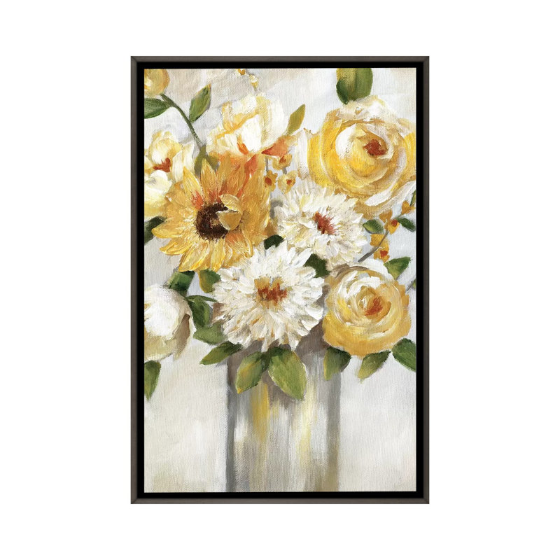 «Sunshine Bouquet» par Nan - impression, Cadre rustique foncé, H 26 po x l 18 po x 1,5 po