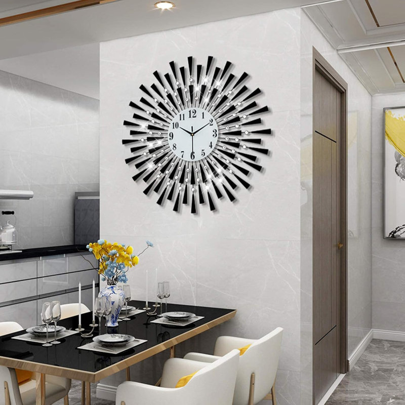 Grande horloge murale moderne avec mouvement à quartz silencieux et chiffres arabes pour la maison et le bureau