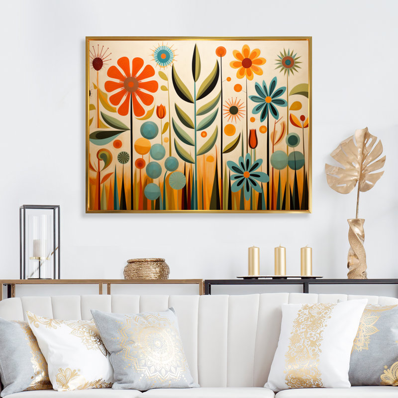 «Red Mid Century Mod Nature - Abstract Midcentury», reproduction d'art sur toile, Cadre flottant noir, H 16 po x l 32 po