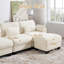 Canapé d'angle à compression, canapé modulaire beige en chenille avec pouf, canapé moderne