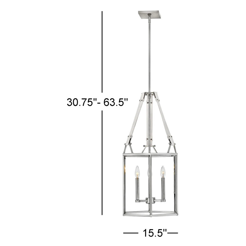 Monroe 3 - Light Lantern Rectangle Chandelier, Polished Nickel