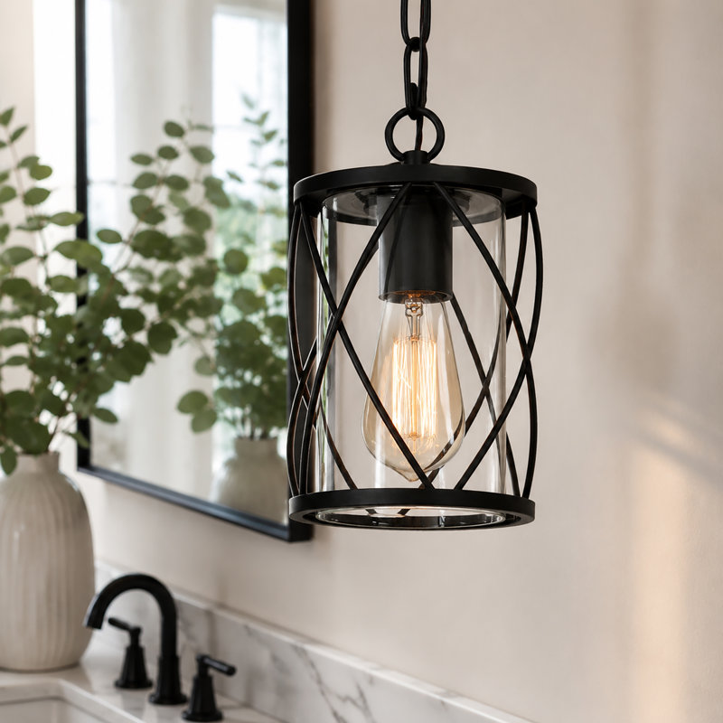 Luminaire suspendu noir moderne 1 lumière avec abat-jour cylindrique à hauteur réglable