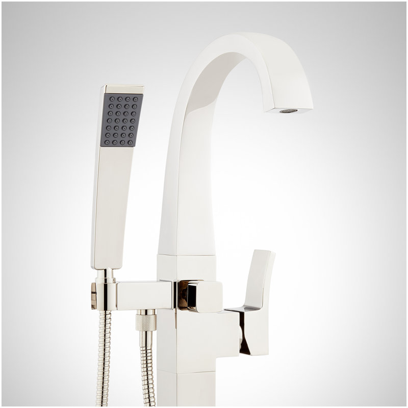 Vilamonte Freestanding Tub Faucet with Hand Shower and Rough-In Valve Less Stops - Polished Nickel, Polished Nickel