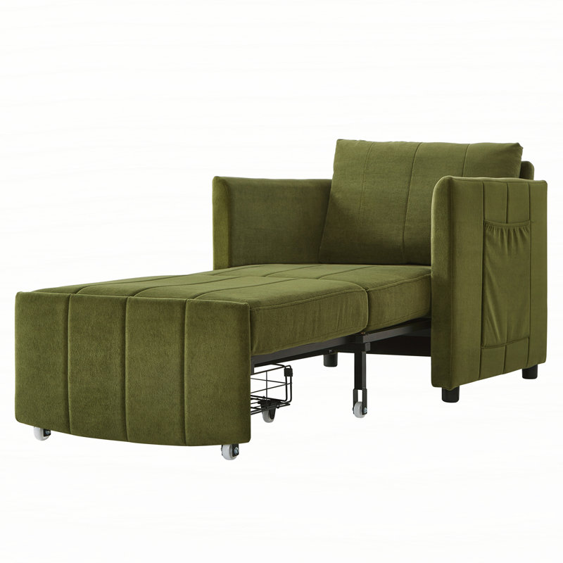 Canapé-lit convertible en chenille avec dossier réglable et rangement Jad, Vert
