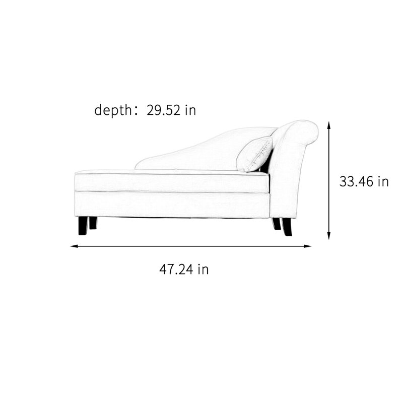 Chaise longue rembourrée Simple, Accoudoir à droite (vu de face)