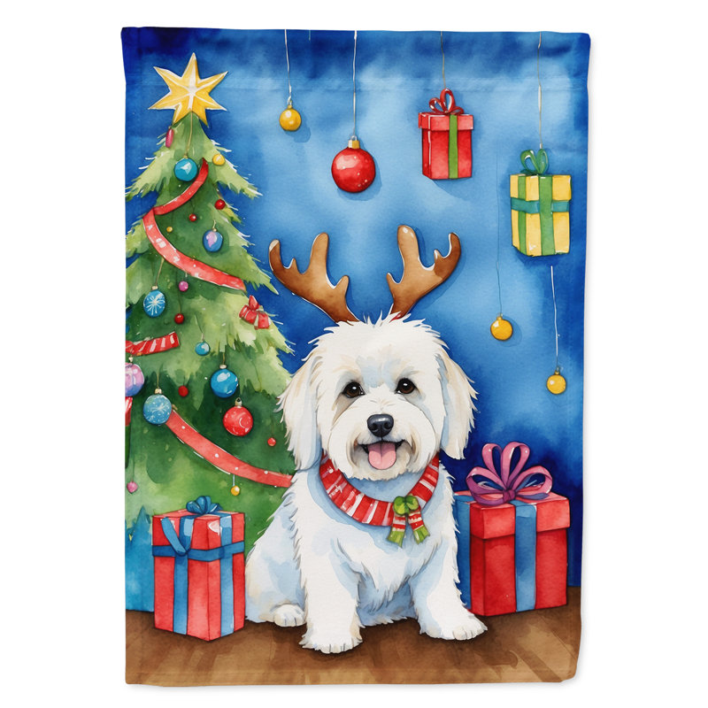 Drapeau de Noël renne de jardin, Coton de Tuléar