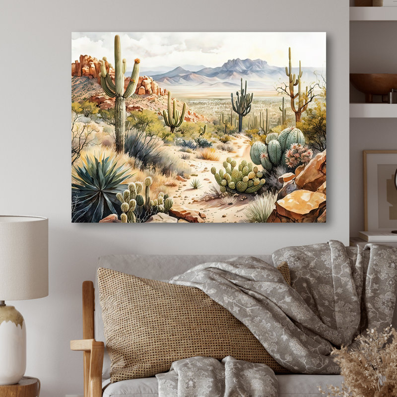 Arizona Desert Cactus I - Impression sur toile, H 24 po x l 32 po x P 1 po, Toile tendue