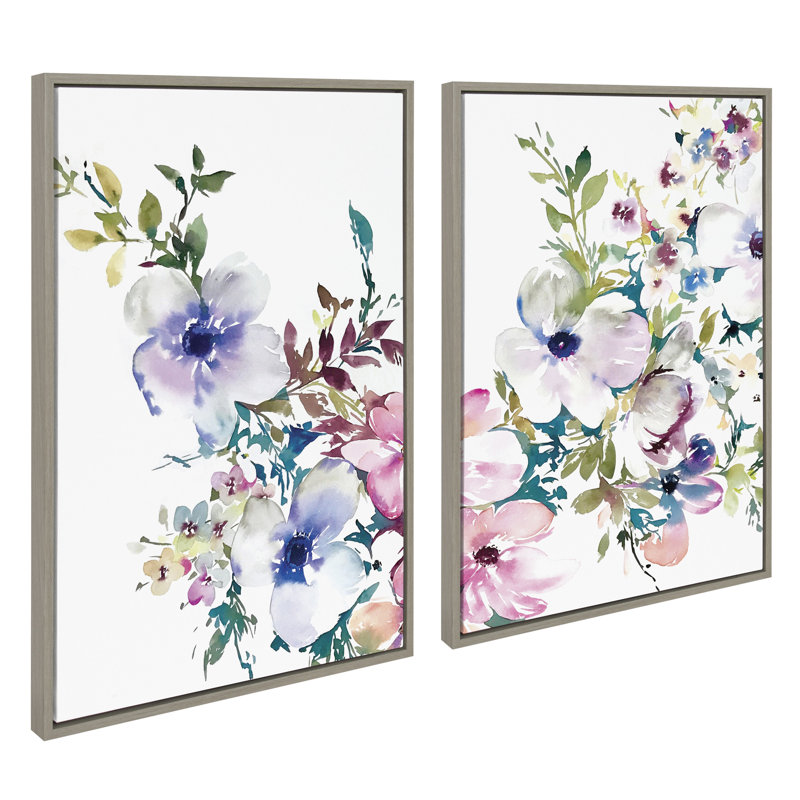 Encre lavée florale à gauche et à droite par Emma Daisy, ensemble d'art mural sur toile encadrée