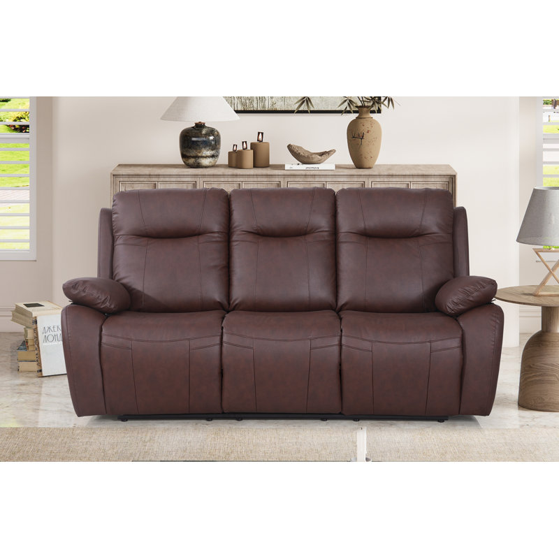 Bhalaram 79.13'' Faux Leather Reclining Sofa, Brown Faux Leather