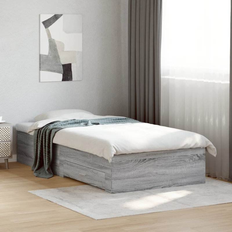 Vidaxl Bed Frame With Drawers Engineered Wood, 100 x 200cm, Grey Sonoma
