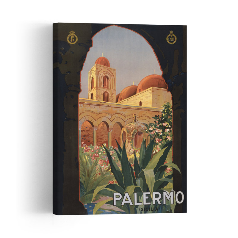 Affiche murale rétro vintage colorée de la ville de Palerme, 24" H x 16" W