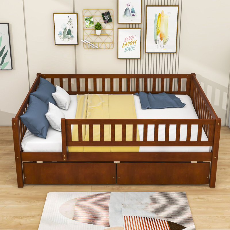 Wood Daybed with Two Drawers, Walnut, Full / Double