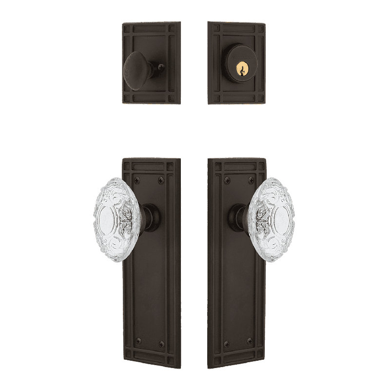 Ensemble d'entrée de mission Nostalgic Warehouse avec bouton victorien en cristal, Bronze frotté à l'huile, 2.375