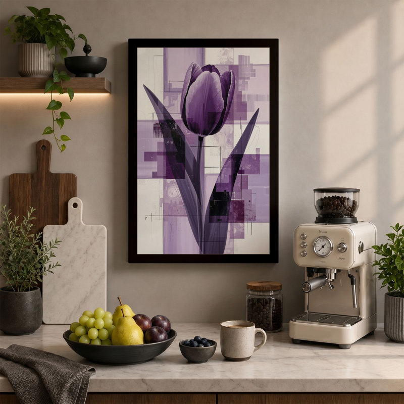 Purple Tulip Botanical - Wrapped Canvas, 30x20 - 76.2 x 50.8 cm, Ochre Border