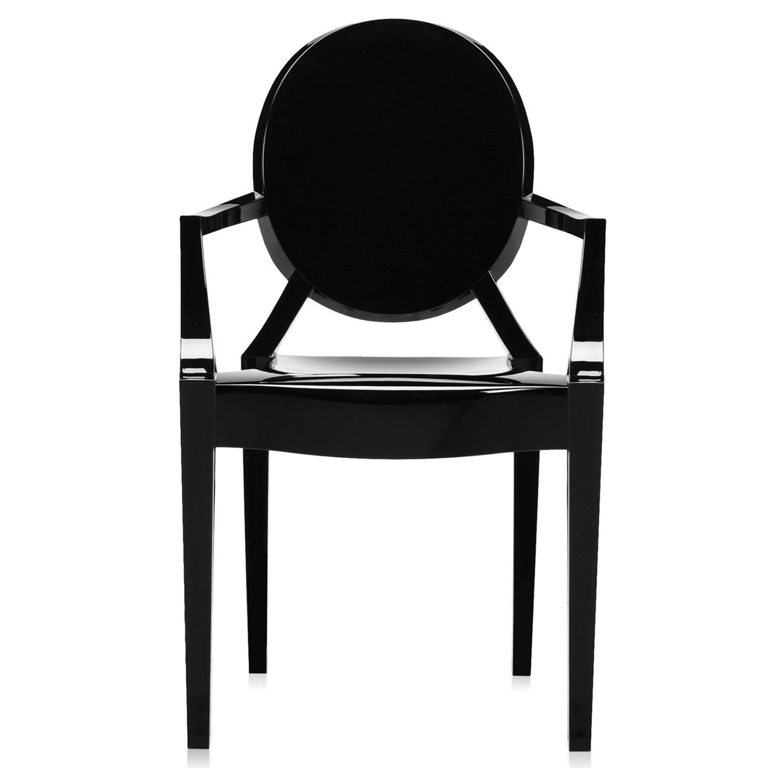 Louis Ghost Premium All-Weather Wicker Outdoor Stacking Dining Armchair, Glossy Black
