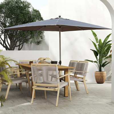 Parasol de patio rectangulaire avec fonction de levage à manivelle et d'inclinaison, gris (base non incluse)