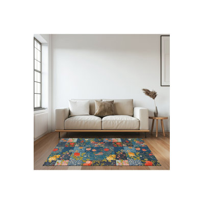 Tapis tissé à motif géométrique à motif floral et lavable