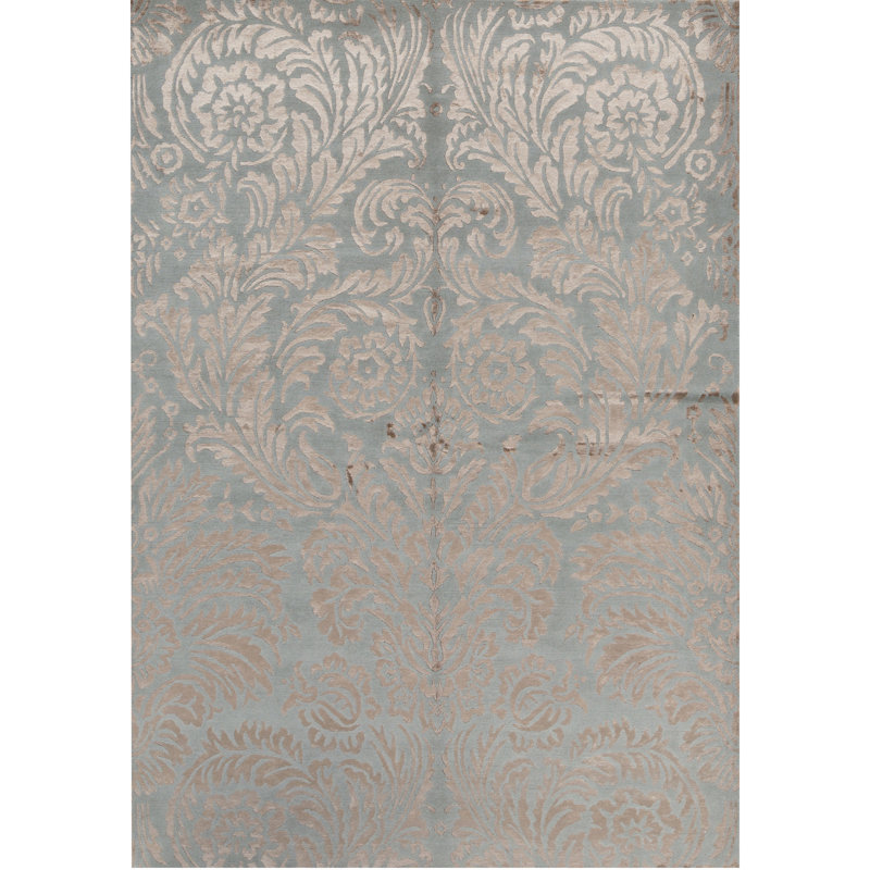 Himalayan Art Damask Area Rug in Blue, Rectangle 9'3" x 12'3"