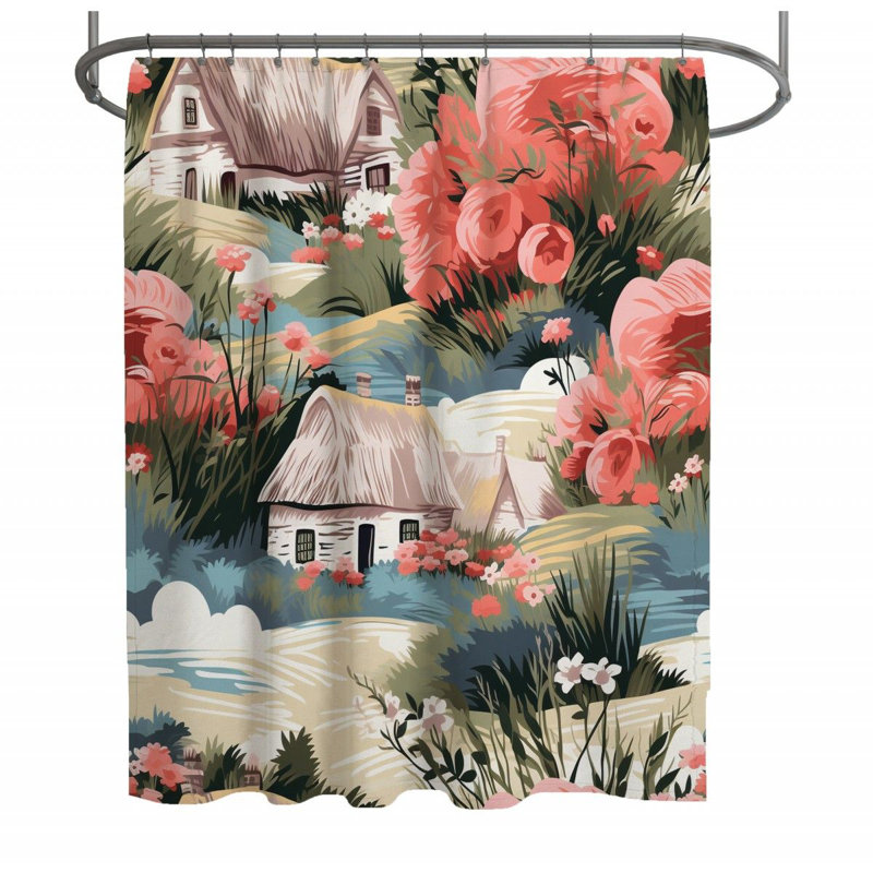 Rideau de douche Cottagecore - Décoration de salle de bain rustique, H 93 po x l 70 po