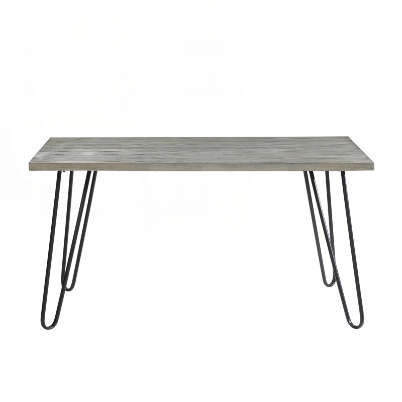 Table de salle à manger moderne et élégante avec plateau en bois gris clair et pieds en métal au fini noir et pieds en métal