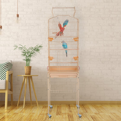 Amneh 64'' Iron Flat Top Floor Bird Cage with Wheels