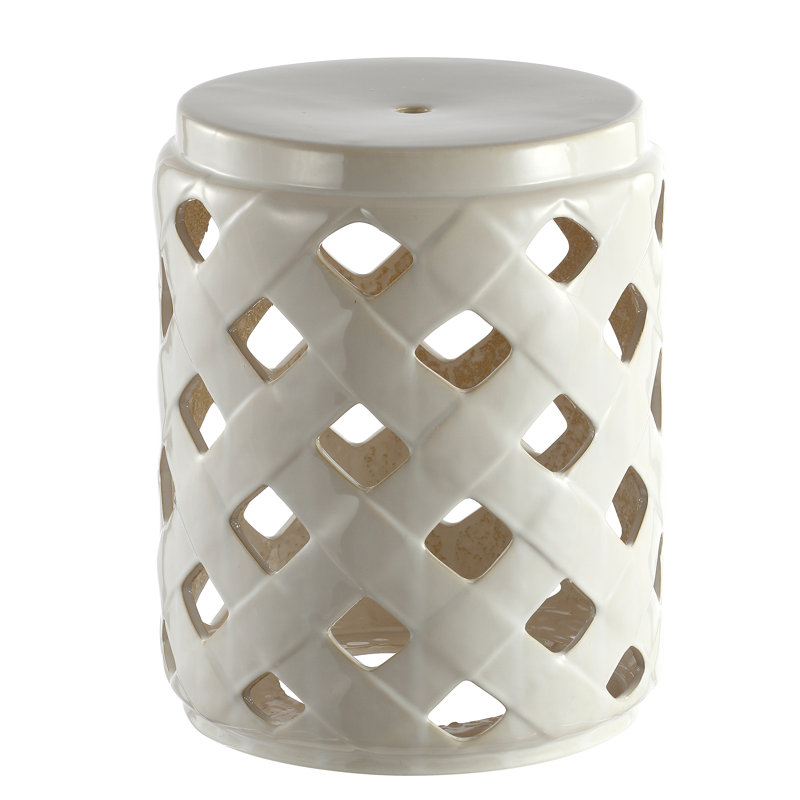 Cream Ceramic Cut-Out Pattern Accent Stool