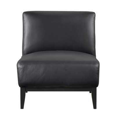 Comfortable Black Leather Slipper Chair, Attached Cushions, 300Lbs Weight Capacity, 19" Seat Height Contemporary Upholstered Plywood Frame, Cushion, 26.75 In Package