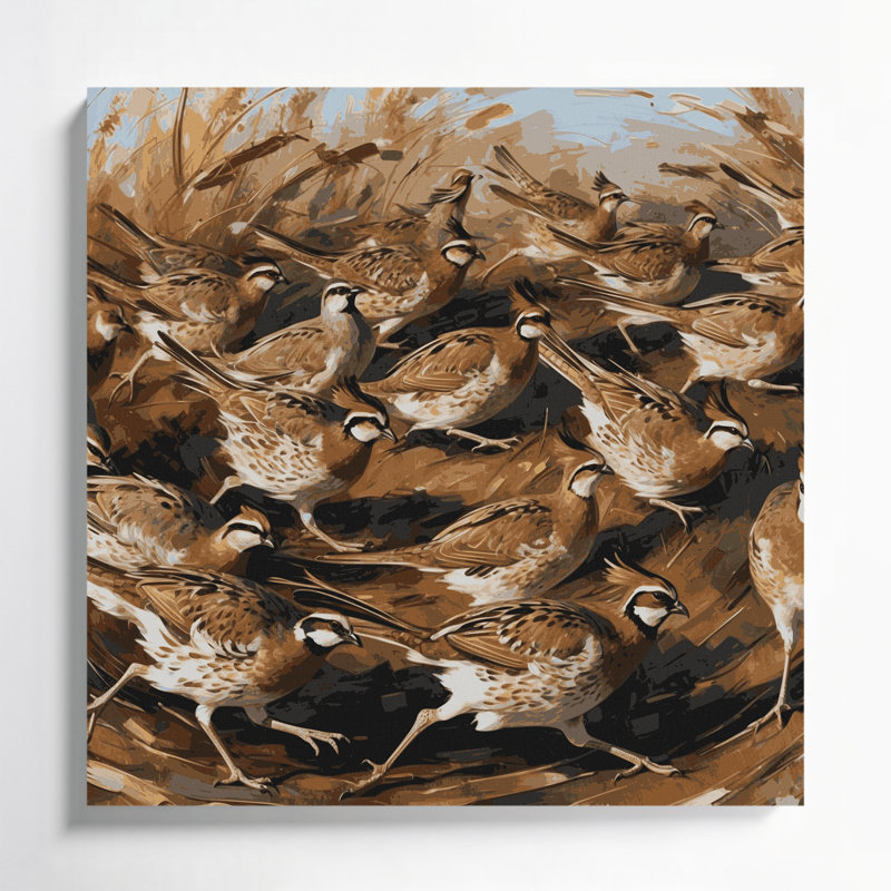 Oiseaux, art mural brun sur toile