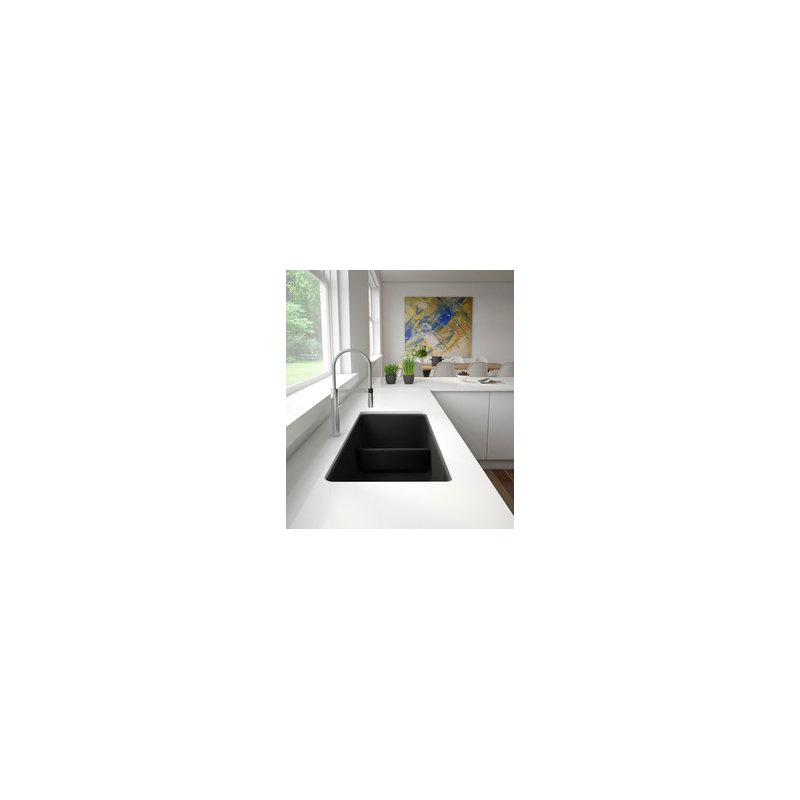 Precis SILGRANIT 33" L x 18" W Double Bowl Undermount Kitchen Sink with Low Divide, Cinder