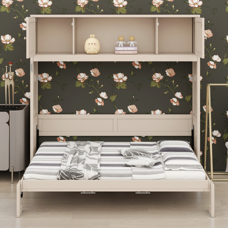 Lit escamotable avec armoires de rangement, Beige