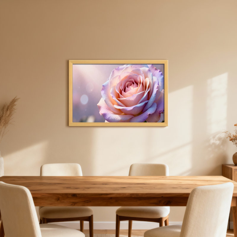 Plantes et fleurs rose tendre avec bords mauves, H 24 po x l 36 po, Toile tendue, Ne s’applique pas