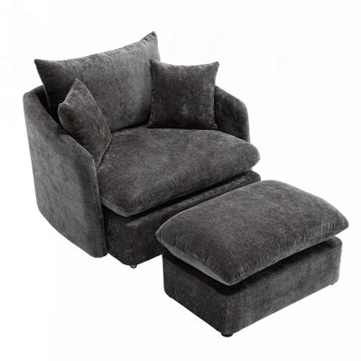 46.2" W Upholstered Oversized Swivel Accent Chair with Ottoman