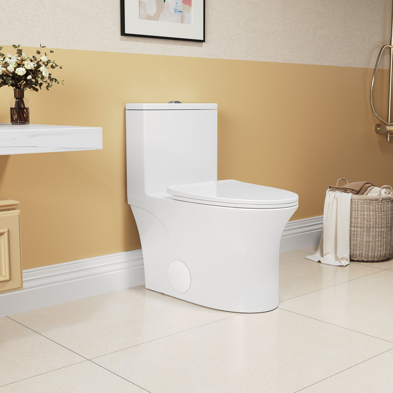 1.1/1.6 GPF Elongated Comfort Height Floor Mounted One-Piece Toilet, CUPC Certified, Watersense Cetified, Ceramic, White Color, Soft Close Seat