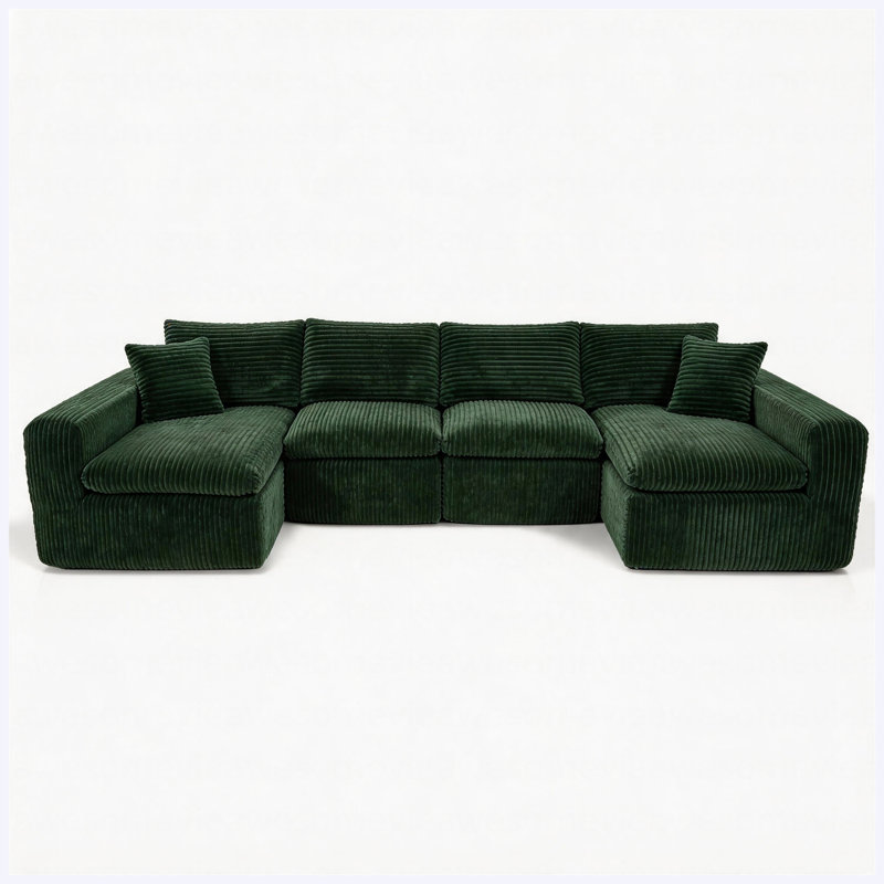 Green 130" Modular U-Shaped Cloud Sectional Sofa with Memory Foam, No Assembly Required