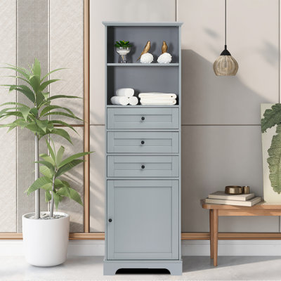 Manylath Freestanding Wooden Storage Linen Cabinet - An Open Shelf, Three Drawers and a Cabinet