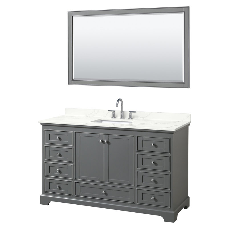 Ensemble de meuble-lavabo simple autoportant 48 po avec plateau en quartz Deborah, Quartz Giotto, Gris foncé, Chrome poli