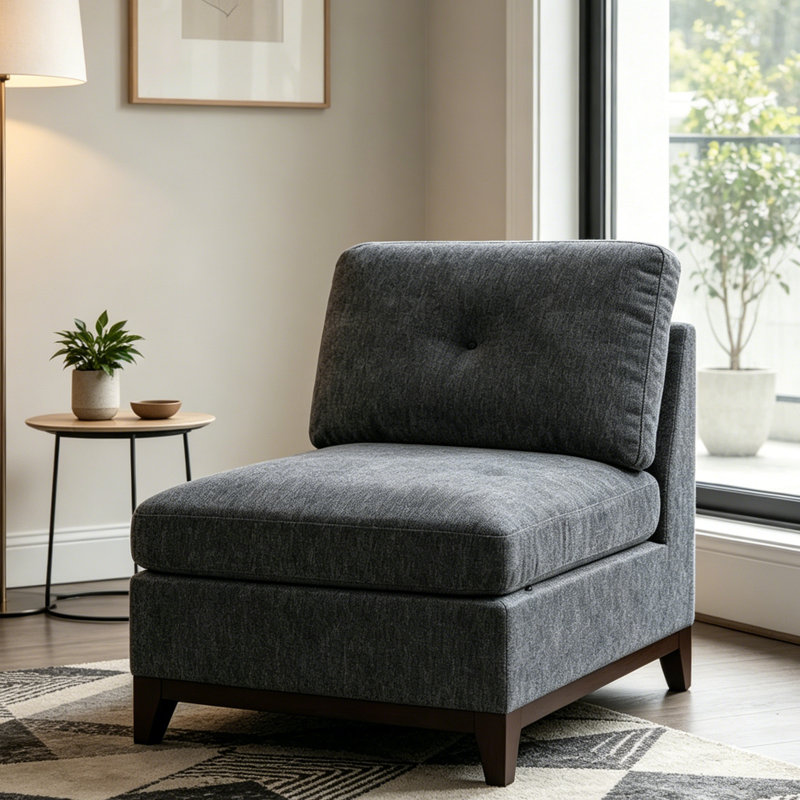 Fauteuil modulaire en tissu de chenille cendré 1 pièce sans accoudoirs