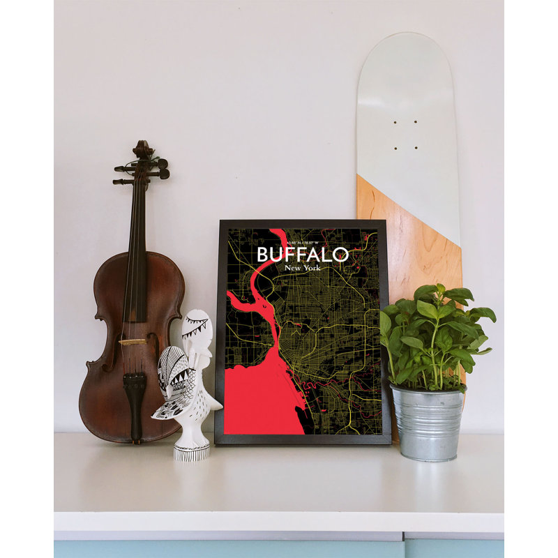 Buffalo City Map - impression d'art graphique, H 17 po x l 11 po