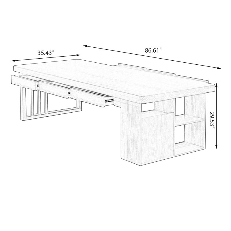 Bureaux rectangulaires en bois massif, H 29,53 po x l 86,61 po x P 35,43 po