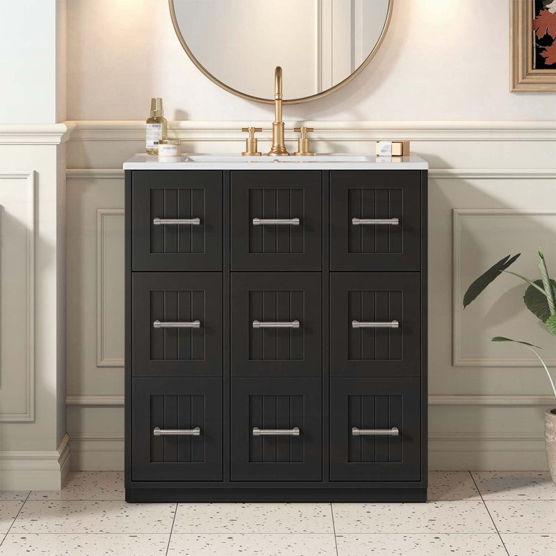 Meuble-lavabo de 30 pouces avec lavabo sous-comptoir, Noir