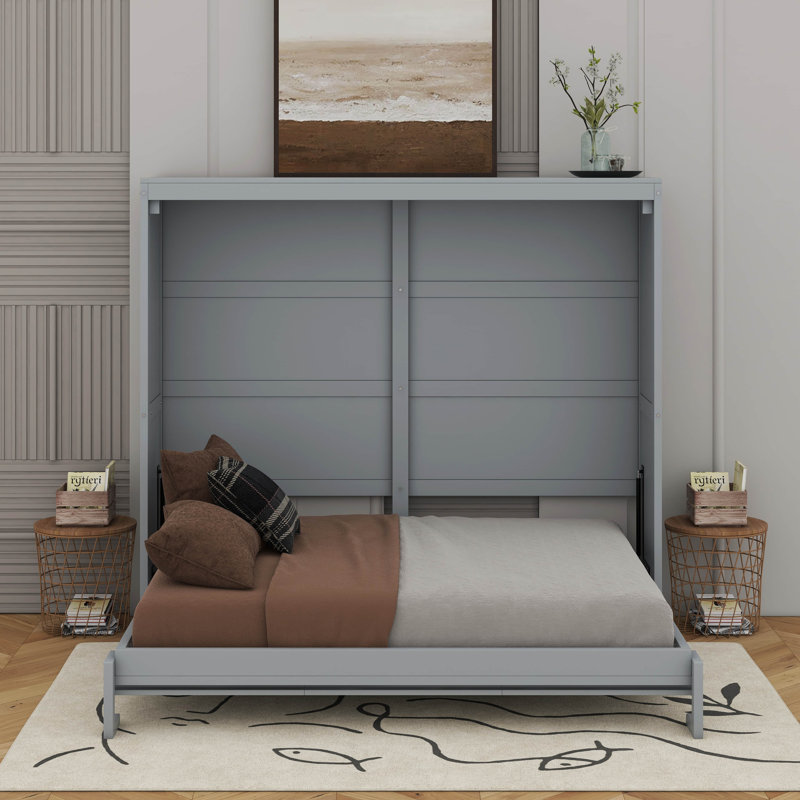 Murphy Bed Wall Bed, Gray, Queen