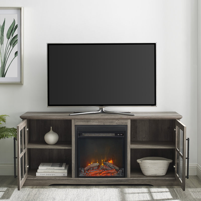 Meuble télé avec foyer électrique pour téléviseur de 65 po ou moins Dougan, Gris délavé