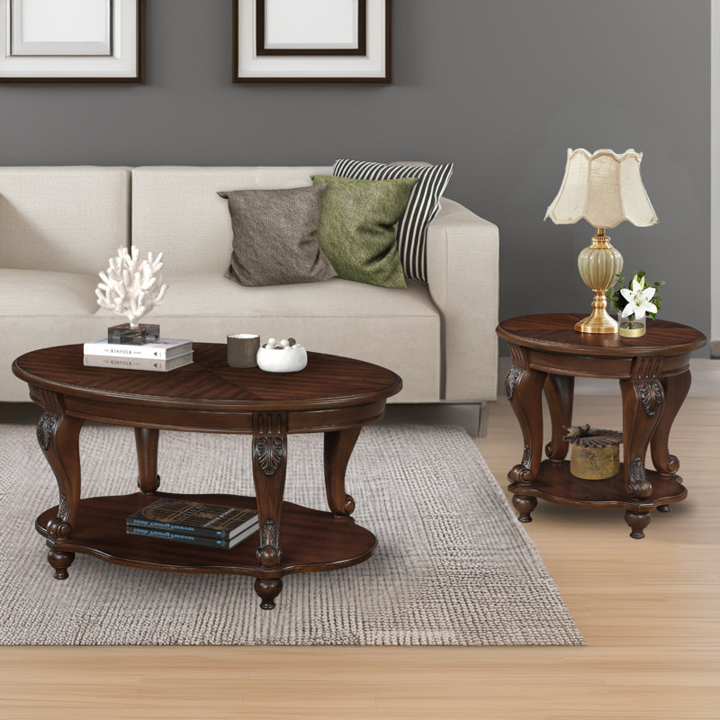 Rustic Round Wood Coffee Table 2 Set, Brown