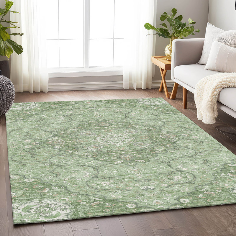 Braeor Green Washable Indoor-Outdoor Rug - LOOMLAN, 9' x 12'