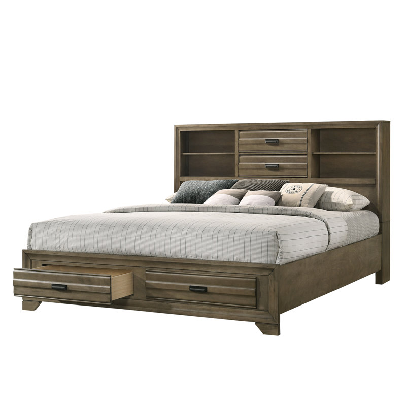 Ensemble de chambre avec lit plateforme 4 pièces Dwain, Très grand, Ensemble de 4 pièces : lit, table de chevet, comm