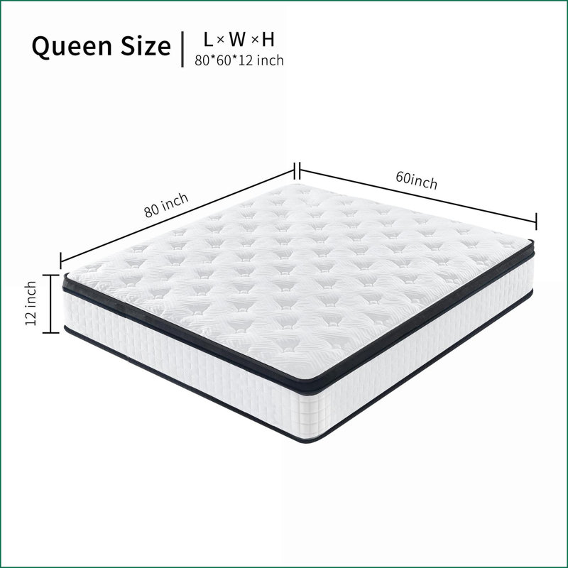 Mattresses Queen Size 12 Inch Hybrid 7-Zoned Memory Foam Pocket Springs Snow White Knitted Cover CertiPUR-US | Foam+Spring | Queen