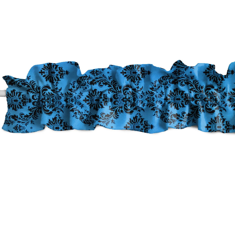 Cantonnière à damas, L 120 po x L 9 po, Noir / Turquoise