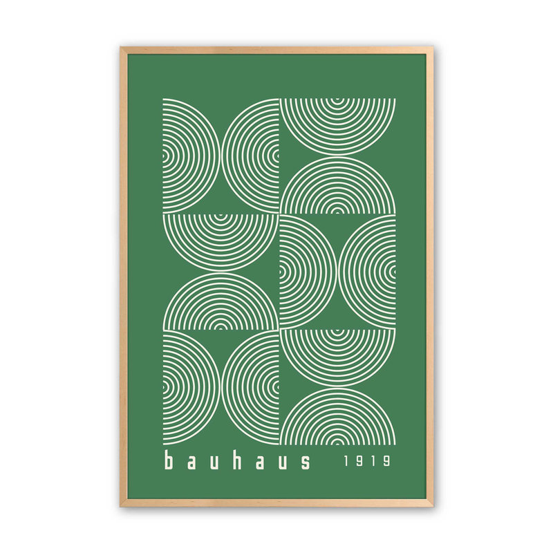 Impression de lignes vertes Bauhaus Modernist, Érable brut encadré, H 11 po x l 9 po x P 1,25 po